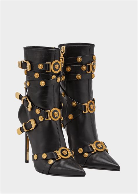 versace black booties|Versace high heel boots.